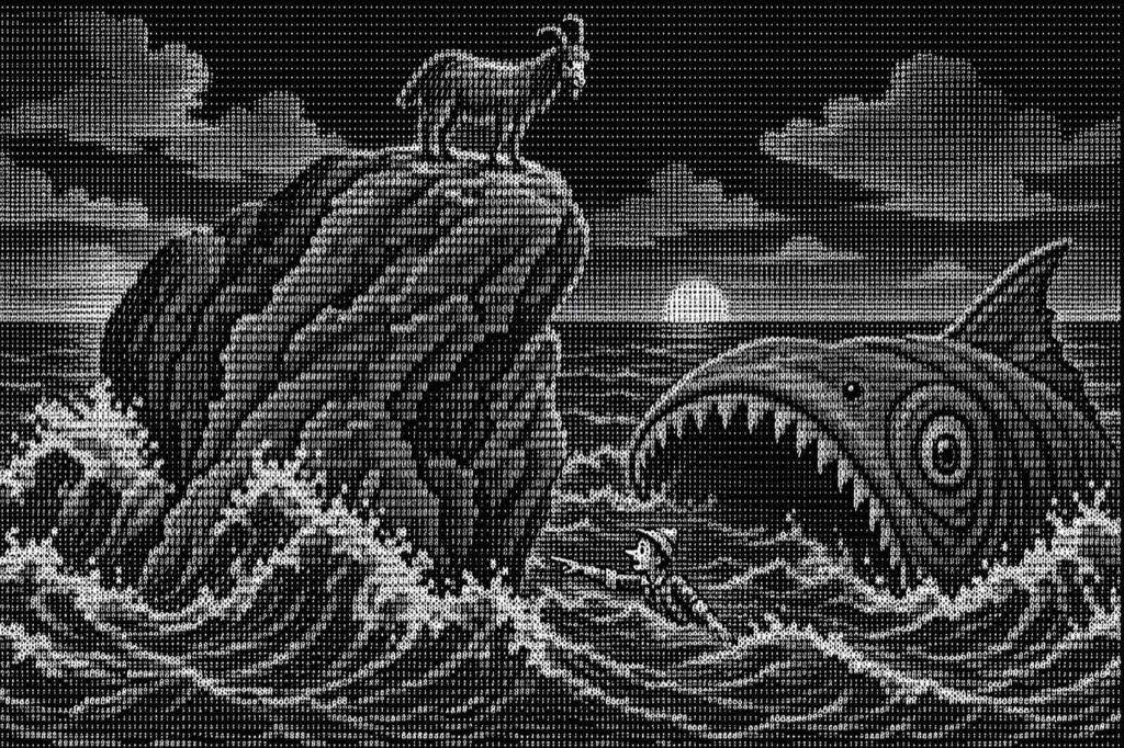 Scogliera E Mostro Degli Abissi In Ascii